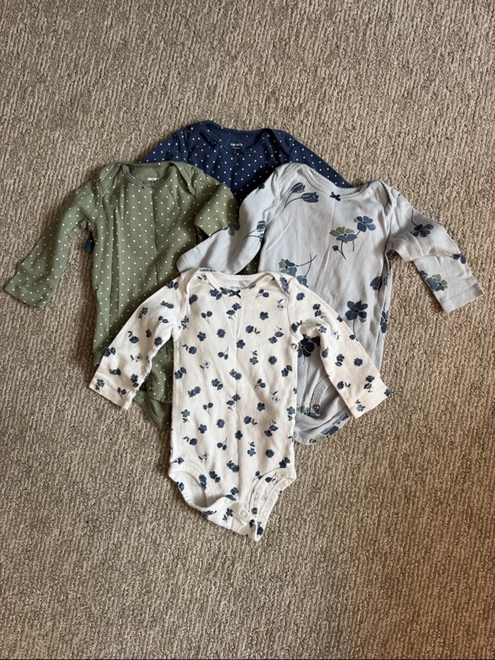 Carters 12M Floral Polka Dot Long Sleeve Bodysuit Onesie Set Bundle